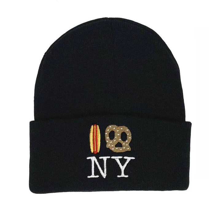 Hot Dog Pretzel Knit Beanie - Black