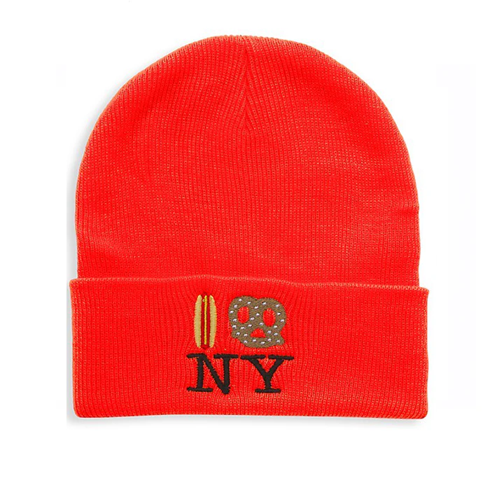 Hot Dog Pretzel NY Knit Beanie - Neon Orange