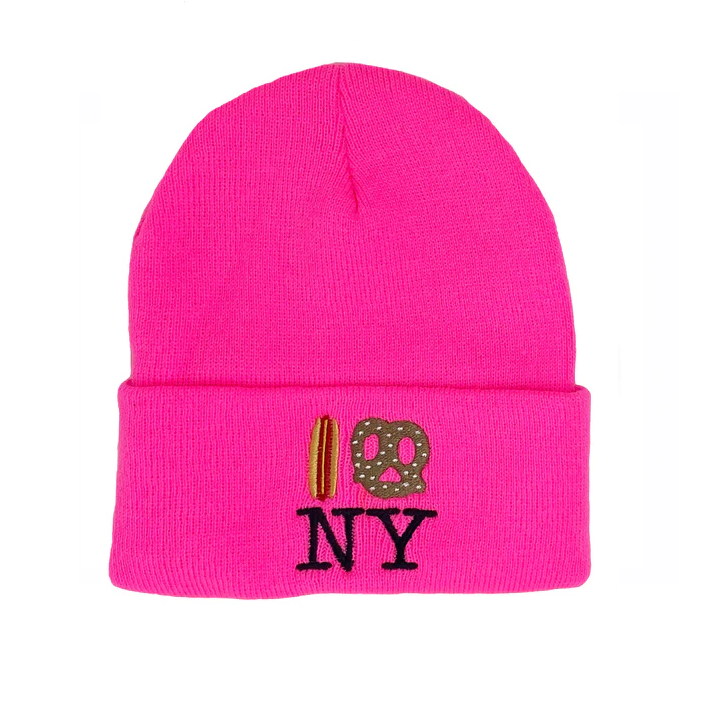 Hot Dog Pretzel NY Knit Beanie - Hot Pink