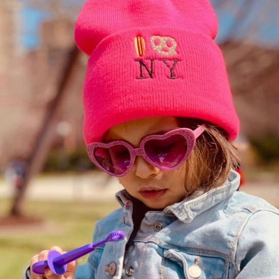 Hot Dog Pretzel NY Knit Beanie - Hot Pink