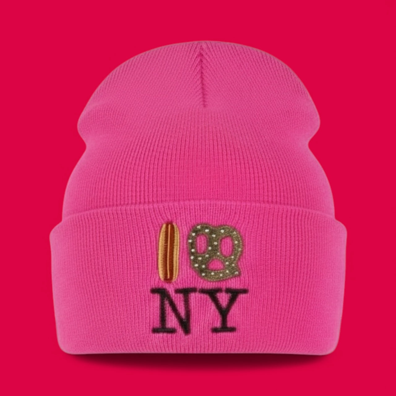 Hot Dog Pretzel NY Knit Beanie - Hot Pink – PiccoliNY