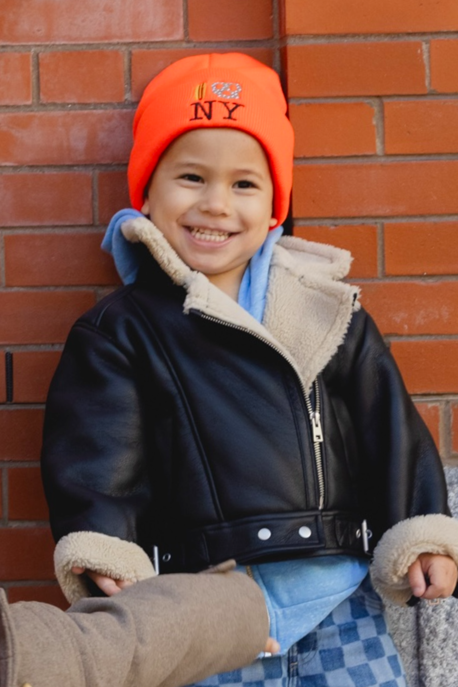 Hot Dog Pretzel NY Knit Beanie - Neon Orange