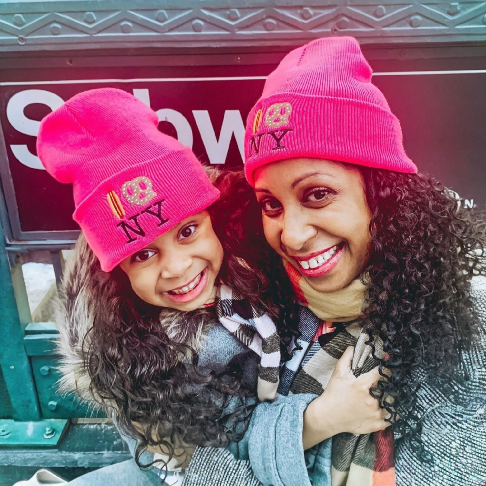 Hot Dog Pretzel NY Knit Beanie - Hot Pink