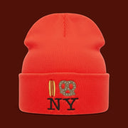 Hot Dog Pretzel NY Knit Beanie - Neon Orange