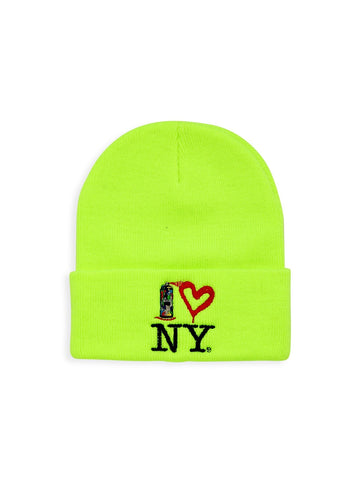 Spray Paint Heart NY Knit Beanie - Neon Green