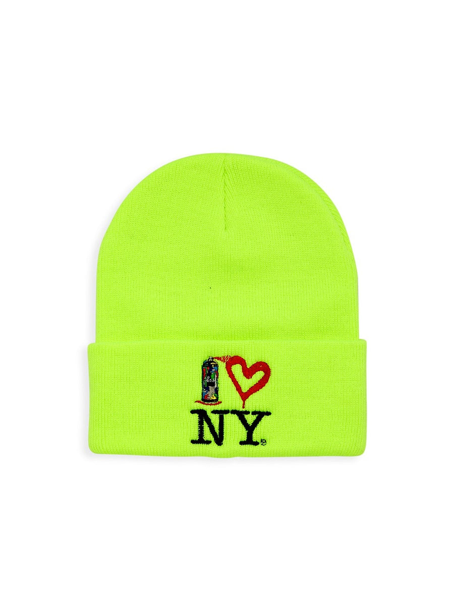 Spray Paint Heart NY Knit Beanie - Neon Green