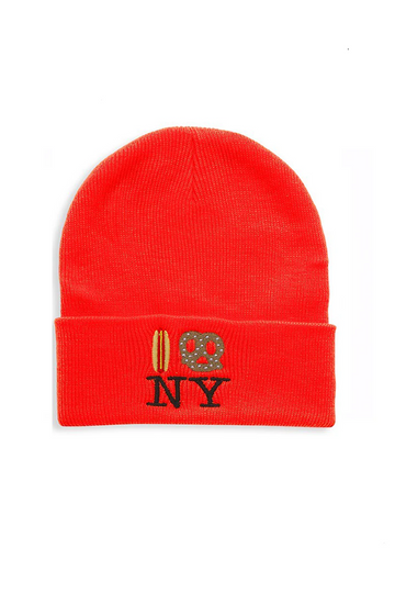 Hot Dog Pretzel NY Knit Beanie - Neon Orange