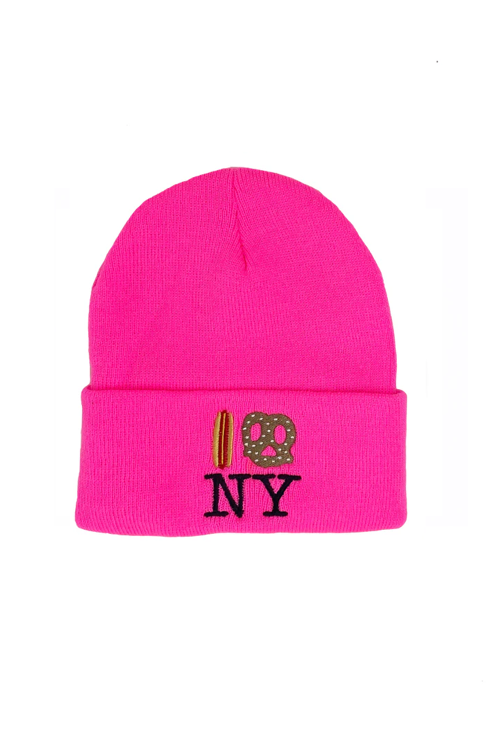 Hot Dog Pretzel NY Knit Beanie - Hot Pink