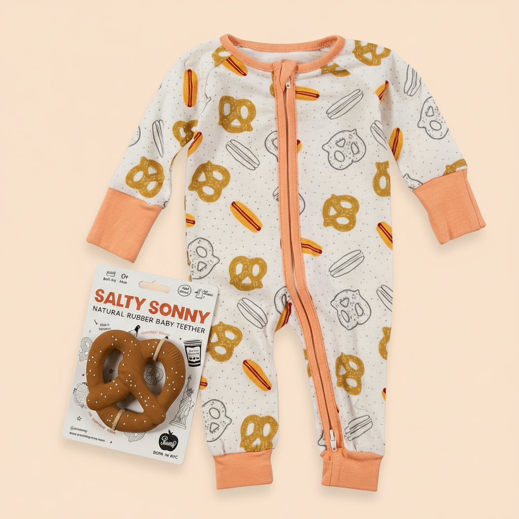 Hot Dog Pretzel Pajama & Pretzel Rubber Teether