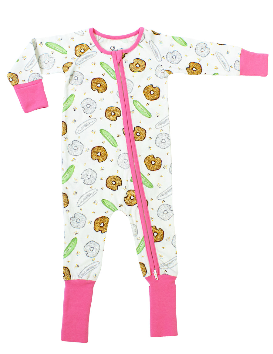 Pickle Bagel NY Zip Up Pajamas - Pink Multi